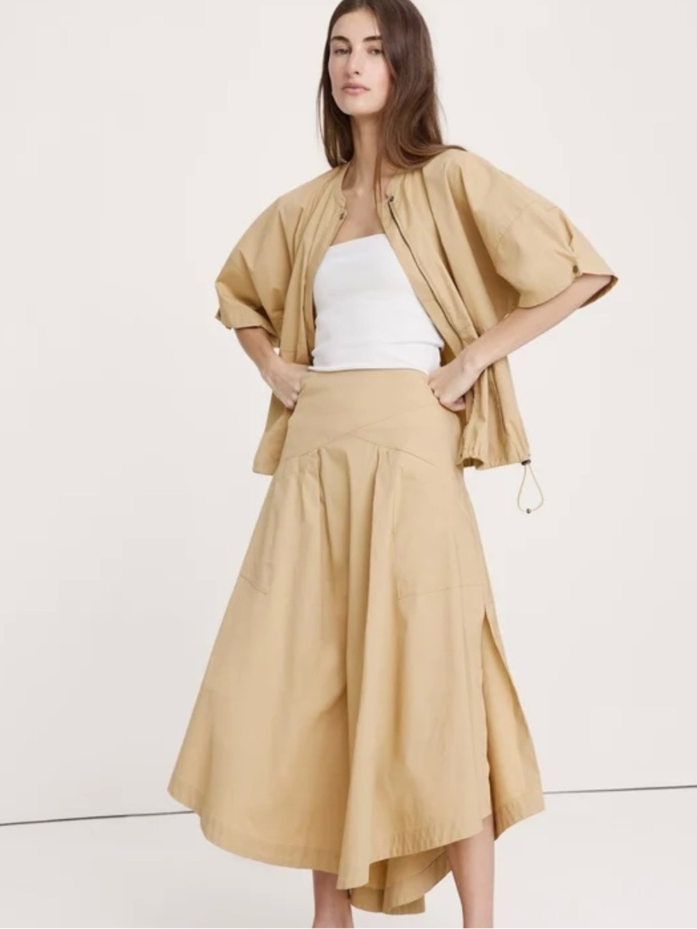 NWT-Banana Republic Khaki Stretch Cotton Drop-Waist Maxi Skirt, Size 12